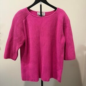 Adrienne Vittadini pink ribbed knit top with 3/4 sleeves Size S